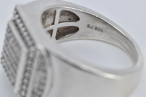 Sterling Silver Square Cubic Zirconia Pave Encrusted Ring