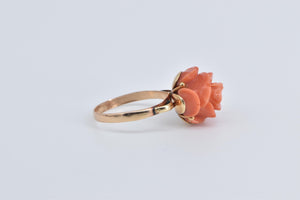 14K 3D Rose Coral Flower Ornate Statement Ring Yellow Gold