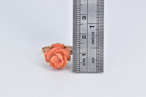 14K 3D Rose Coral Flower Ornate Statement Ring Yellow Gold
