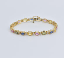 Load image into Gallery viewer, 14K Multi Color Sapphire Natural Diamond Tennis Bracelet 7.25&quot; Yellow Gold
