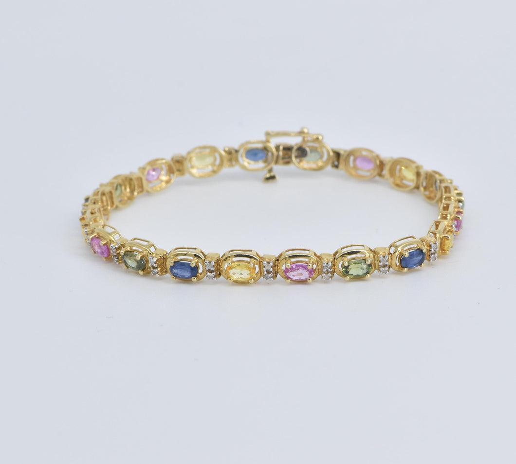14K Multi Color Sapphire Natural Diamond Tennis Bracelet 7.25