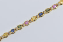 Load image into Gallery viewer, 14K Multi Color Sapphire Natural Diamond Tennis Bracelet 7.25&quot; Yellow Gold