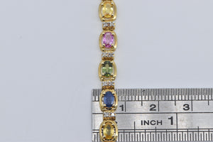 14K Multi Color Sapphire Natural Diamond Tennis Bracelet 7.25" Yellow Gold