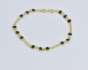18K Oval Sapphire Vintage Layered Chain Statement Bracelet 7" Yellow Gold