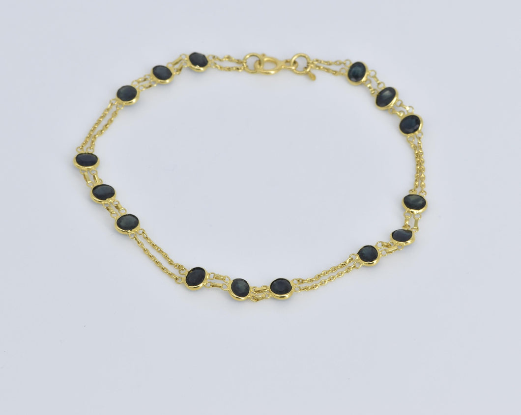 18K Oval Sapphire Vintage Layered Chain Statement Bracelet 7