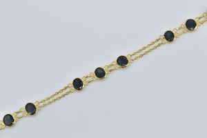 18K Oval Sapphire Vintage Layered Chain Statement Bracelet 7" Yellow Gold
