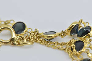 18K Oval Sapphire Vintage Layered Chain Statement Bracelet 7" Yellow Gold