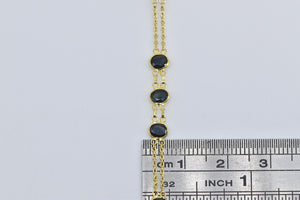 18K Oval Sapphire Vintage Layered Chain Statement Bracelet 7" Yellow Gold