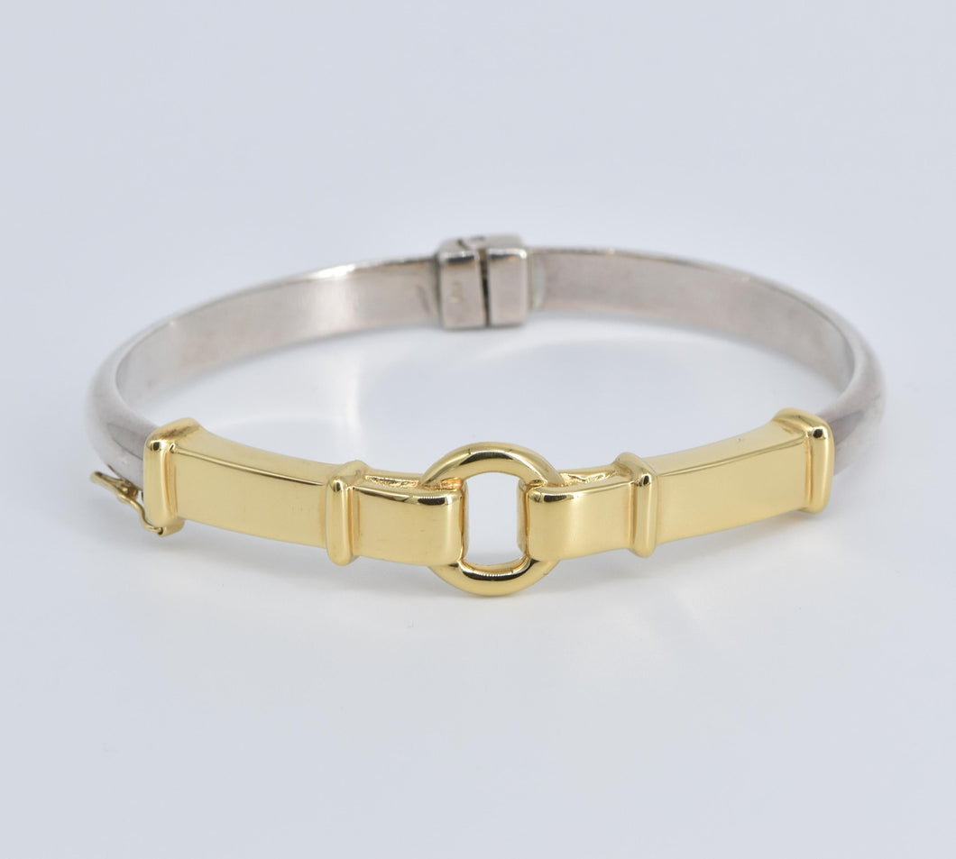 Sterling Silver 14k Gold Buckle Ornate Statement Bangle Bracelet 7.25