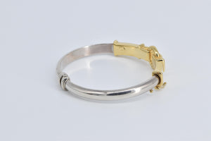 Sterling Silver 14k Gold Buckle Ornate Statement Bangle Bracelet 7.25"