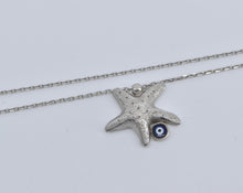 Load image into Gallery viewer, 14K Sea Star Fish Enamel Nazar Cable Chain Necklace 17.25&quot; White Gold