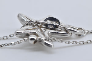 14K Sea Star Fish Enamel Nazar Cable Chain Necklace 17.25" White Gold