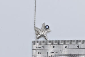 14K Sea Star Fish Enamel Nazar Cable Chain Necklace 17.25" White Gold