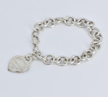 Load image into Gallery viewer, Sterling Silver Tiffany &amp; Co Heart Charm Cable Chain Bracelet 7&quot;