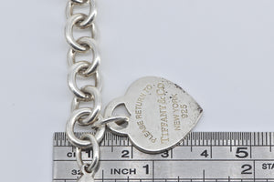 Sterling Silver Tiffany & Co Heart Charm Cable Chain Bracelet 7"
