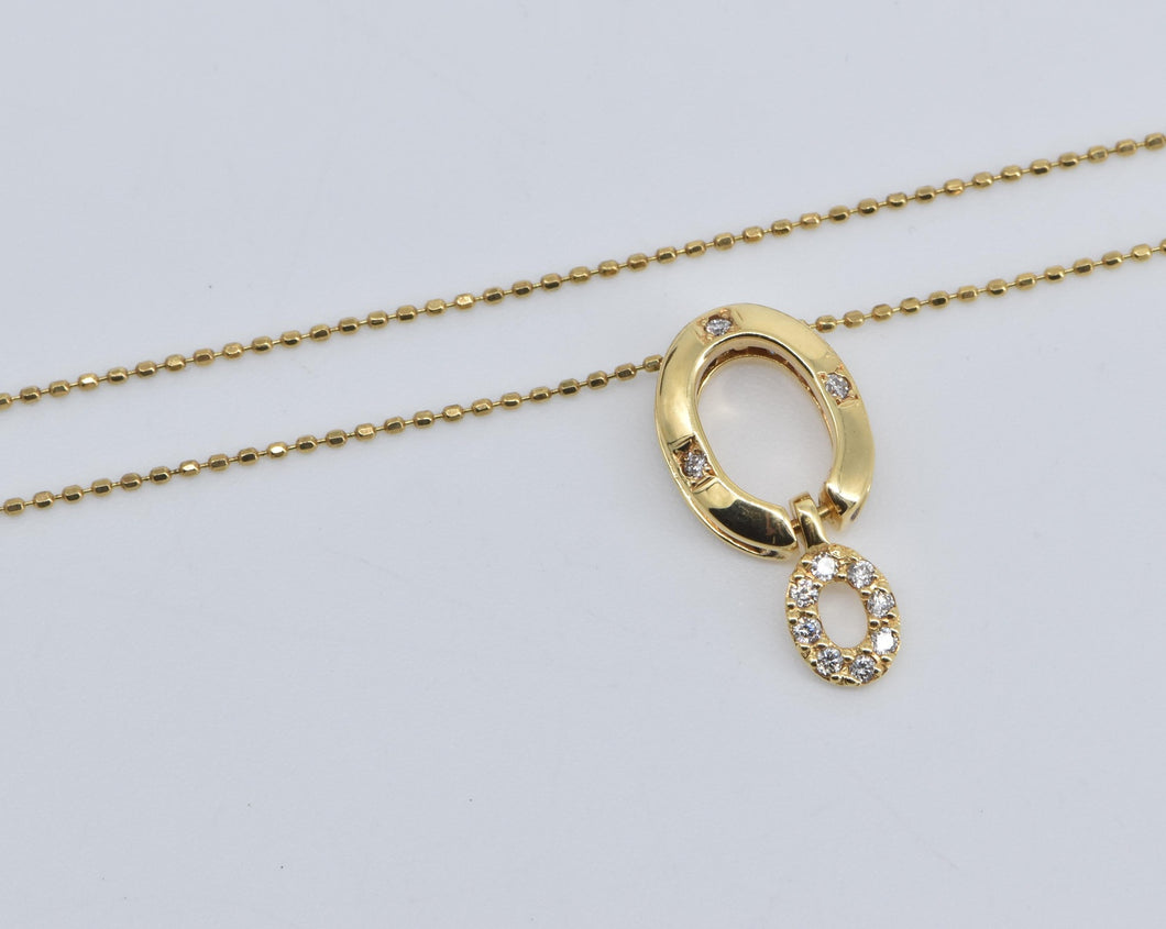 18K Oval Diamond Reversible Convertible Chain Necklace 15.75