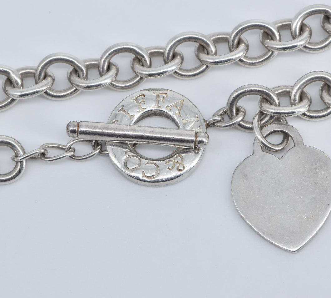 Sterling Silver Tiffany & Co Heart Charm Cable Chain Necklace 16