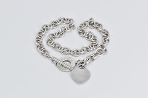 Sterling Silver Tiffany & Co Heart Charm Cable Chain Necklace 16"