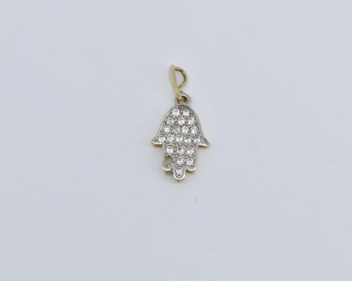 14K Hamsa Pave Cubic Zirconia Encrusted Pendant Yellow Gold