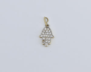 14K Hamsa Pave Cubic Zirconia Encrusted Pendant Yellow Gold