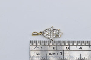 14K Hamsa Pave Cubic Zirconia Encrusted Pendant Yellow Gold