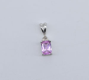 14K Emerald Cut Pink Topaz Diamond Accent Pendant White Gold