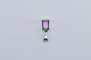 14K Emerald Cut Pink Topaz Diamond Accent Pendant White Gold