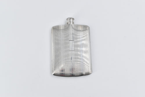 Sterling Silver Art Deco Napier Pinstripped Lidded Flask