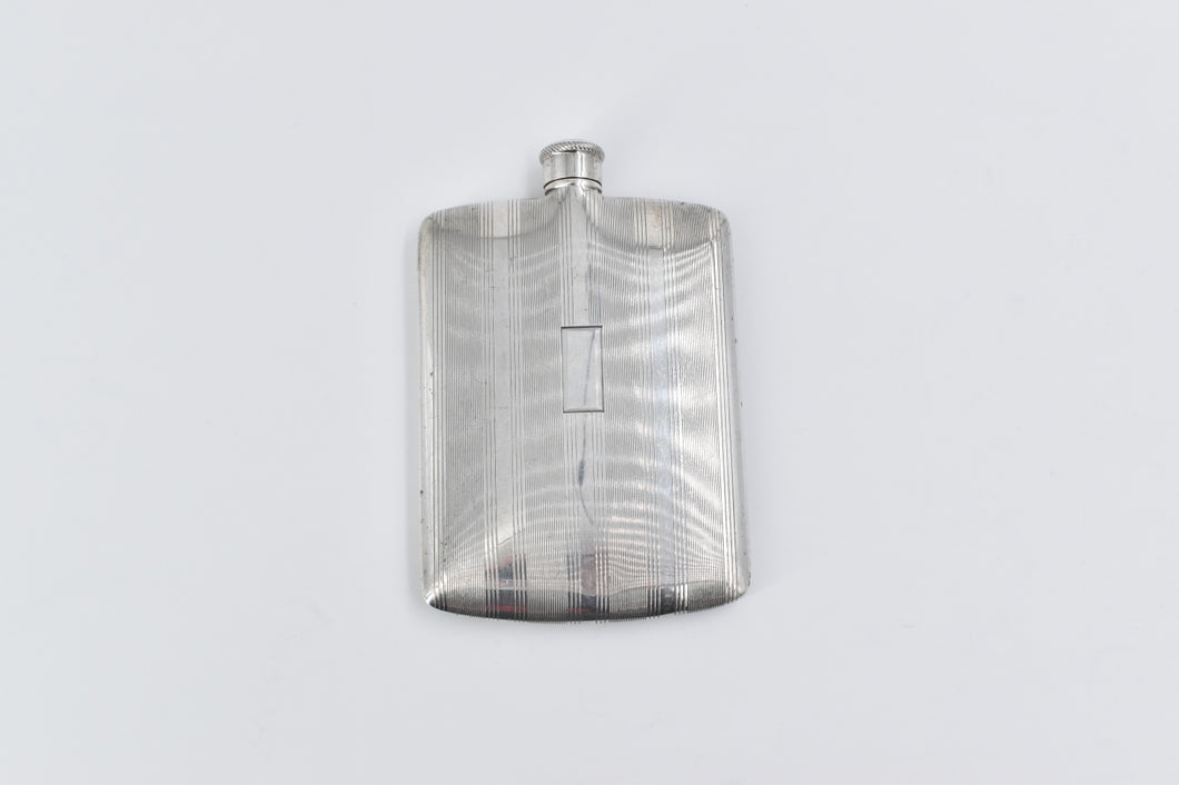 Sterling Silver Art Deco Napier Pinstripped Lidded Flask