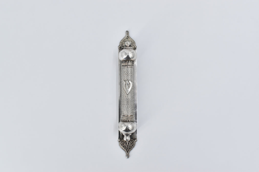 Sterling Silver Judaica Ornate Mezuzah Entryway Blessing
