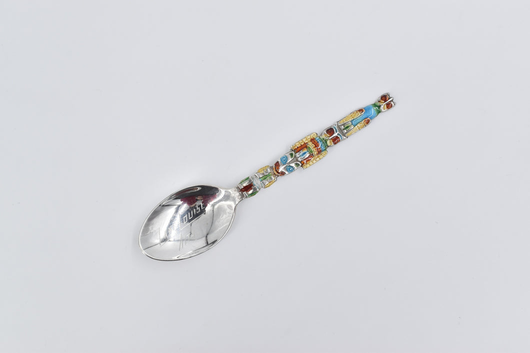 Sterling Silver Lake Louise Atlanta Engraved Enamel Tiki Souvenir Spoon