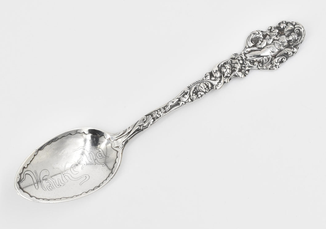 Sterling Silver Waukesha Wisconsin Ornate Antique Souvenir Spoon