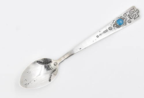 Sterling Silver Southwestern Eagle Turquoise Ornate Souvenir Spoon