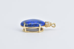 14K Oval Lapis Lazuli Natural Diamond Vintage Pendant Yellow Gold
