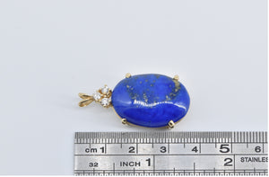 14K Oval Lapis Lazuli Natural Diamond Vintage Pendant Yellow Gold
