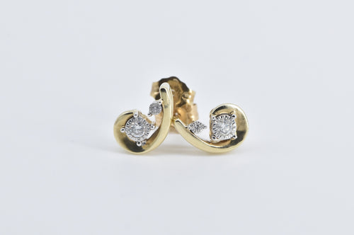 10K Diamond Curved Loop Swirl Fashion Stud Earrings Yellow Gold