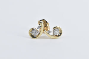 10K Diamond Curved Loop Swirl Fashion Stud Earrings Yellow Gold