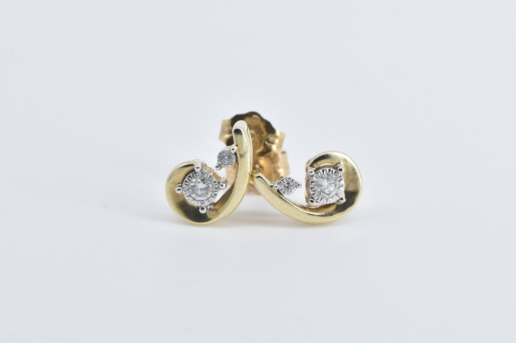 10K Diamond Curved Loop Swirl Fashion Stud Earrings Yellow Gold