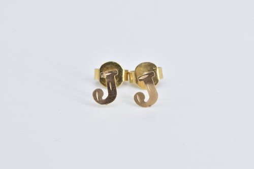 14K J Letter Monogram Initial Letter Baby Stud Earrings Yellow Gold