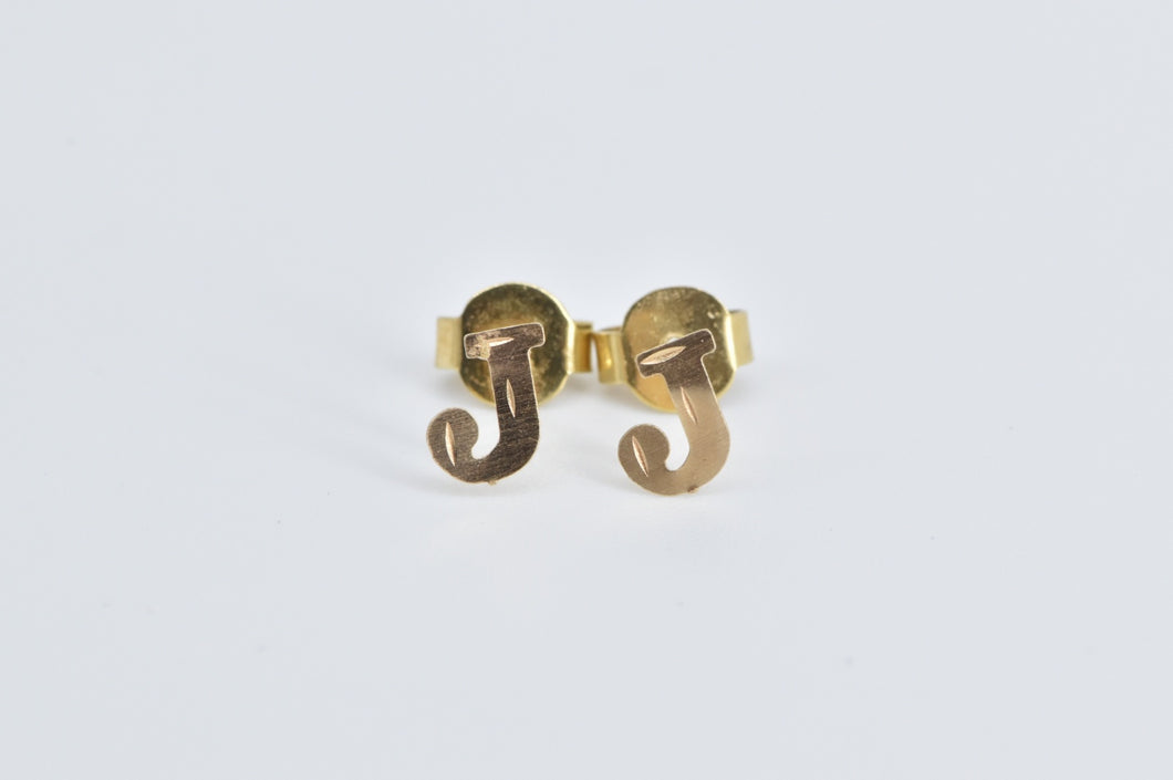 14K J Letter Monogram Initial Letter Baby Stud Earrings Yellow Gold