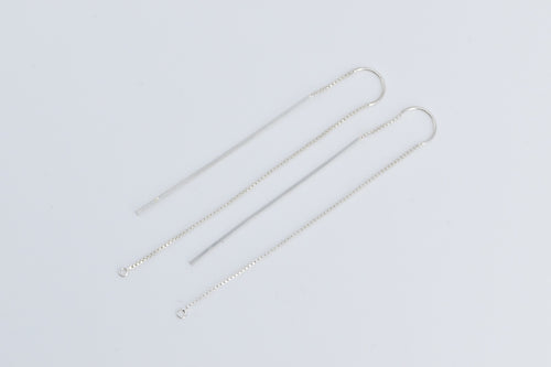 Sterling Silver Dangle Bar Chain Through Ear Fashion Earrings