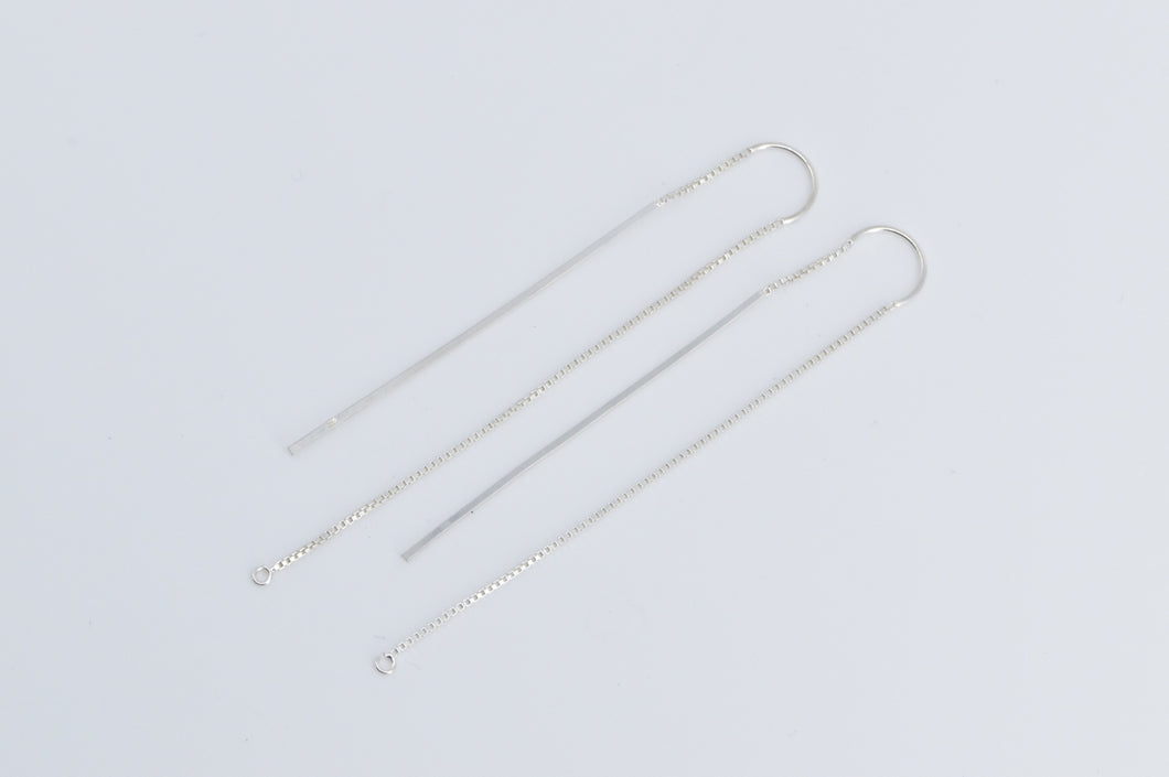 Sterling Silver Dangle Bar Chain Through Ear Fashion Earrings