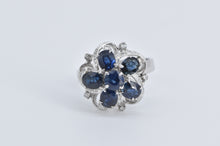 Load image into Gallery viewer, 18K Sapphire Flower Natural Diamond Vintage Cocktail Ring White Gold