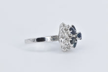Load image into Gallery viewer, 18K Sapphire Flower Natural Diamond Vintage Cocktail Ring White Gold