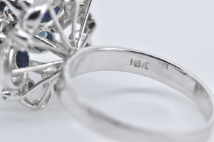 18K Sapphire Flower Natural Diamond Vintage Cocktail Ring White Gold
