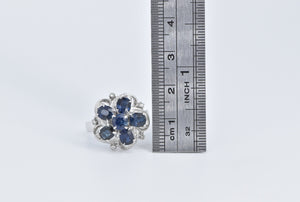 18K Sapphire Flower Natural Diamond Vintage Cocktail Ring White Gold