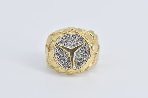 14K Mercedes Benz Logo Natural Diamond Two Tone Ring Yellow Gold