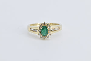 14K Emerald Natural Diamond Halo Engagement Ring Yellow Gold