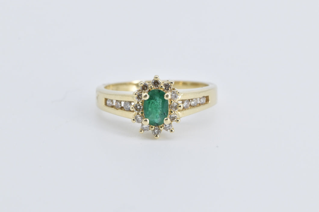 14K Emerald Natural Diamond Halo Engagement Ring Yellow Gold