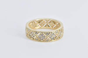 14K Natural Diamond Encrusted Lattice Band Ring Yellow Gold